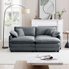 Two-Seater Theater Sofa  with 2 Footrest, 2-Seater Sofa with Ottoman for Small Living Spaces,Grey Corduroy