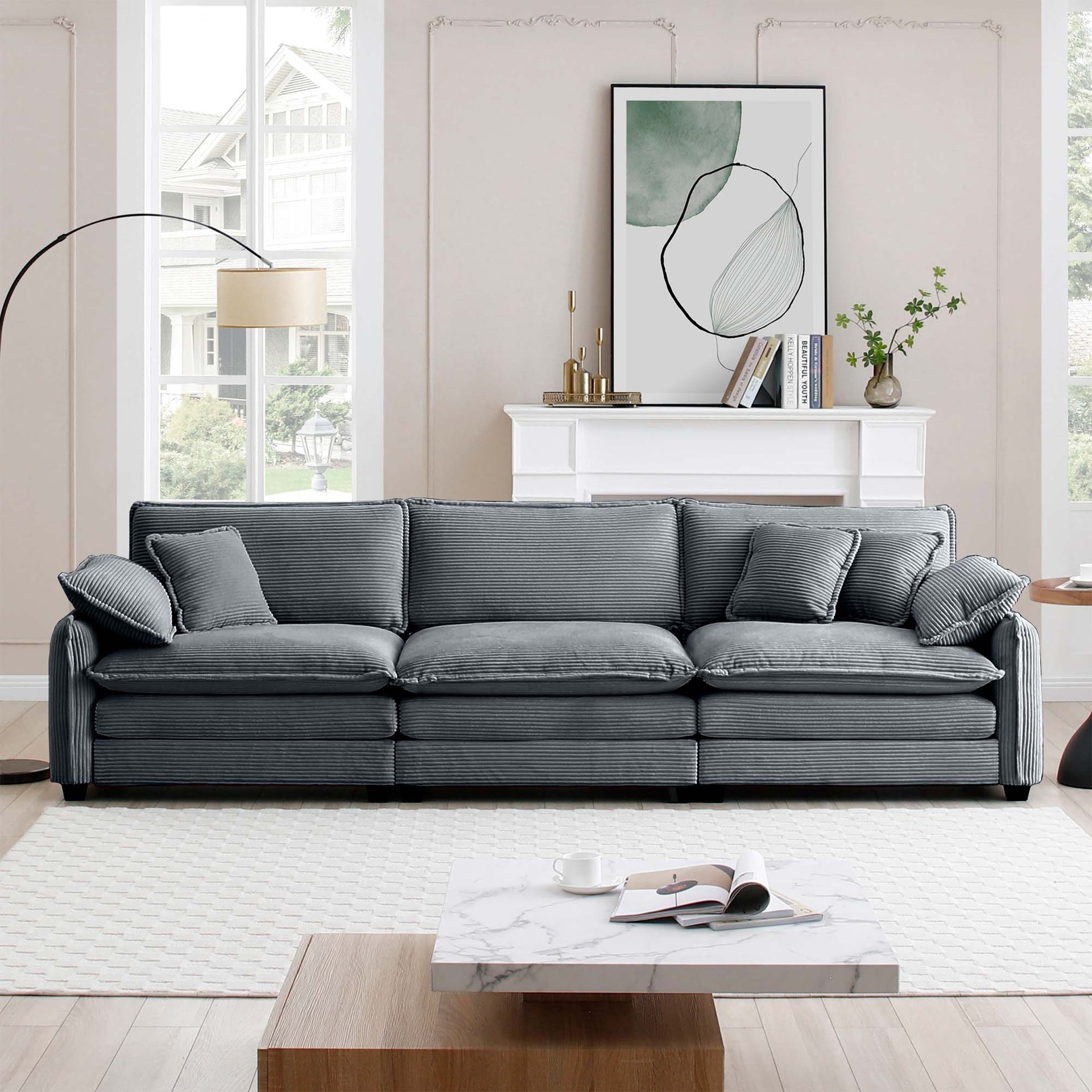 Mira 3 Seater Sofa Grey Corduroy (3S)