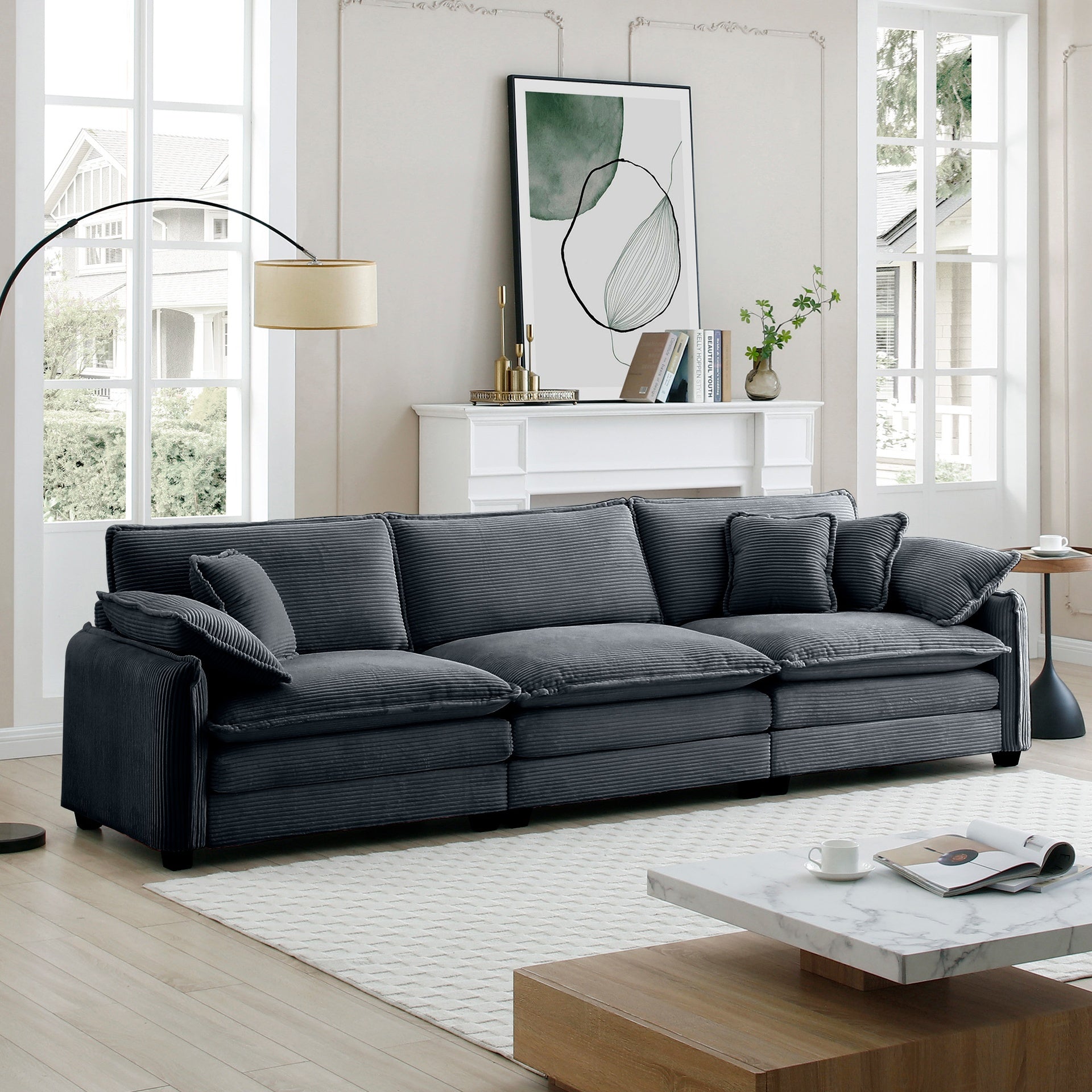 Mira 3 Seater Sofa Grey Corduroy (3S)