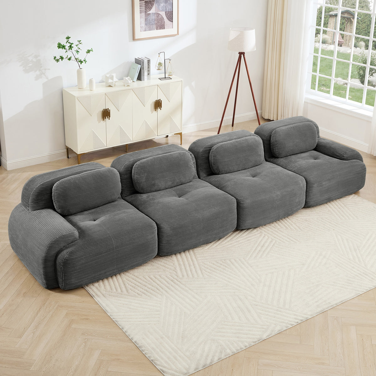 4-seat sofa soft corduroy fabric 32D high-resilience sponge pet-friendly ergonomic design full compression vacuum packaging free combination no assembly for bedrooms studies,Grey