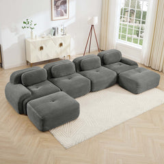 U-shaped modular sofa no assembly breathable corduroy fabric 32D high-resilience sponge extra-wide curved armrests pet-friendly ergonomic design for living rooms bedrooms,Grey