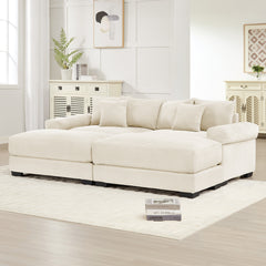 82.6" Oversized Cloud Modular Sectional Couch, Soft Corduroy Fabric With An Ottoman,Deep Seat Wide Armrests, Ergonomic Design Easy Assembly, Soft Corduroy,For Living Rooms Lounges, Cream