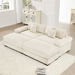 82.6" Oversized Cloud Modular Sectional Couch, Soft Corduroy Fabric With An Ottoman,Deep Seat Wide Armrests, Ergonomic Design Easy Assembly, Soft Corduroy,For Living Rooms Lounges, Cream