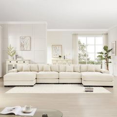 170" Oversized Cloud Modular U-Shape Sectional Couch,Premium Corduroy Fabric With An Ottoman,Deep Seat Wide Armrests,Good Resilience Cushion,Easy Assembly, For Living Rooms Studies,Cream