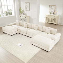 170" Oversized Cloud Modular U-Shape Sectional Couch,Premium Corduroy Fabric With An Ottoman,Deep Seat Wide Armrests,Good Resilience Cushion,Easy Assembly, For Living Rooms Studies,Cream