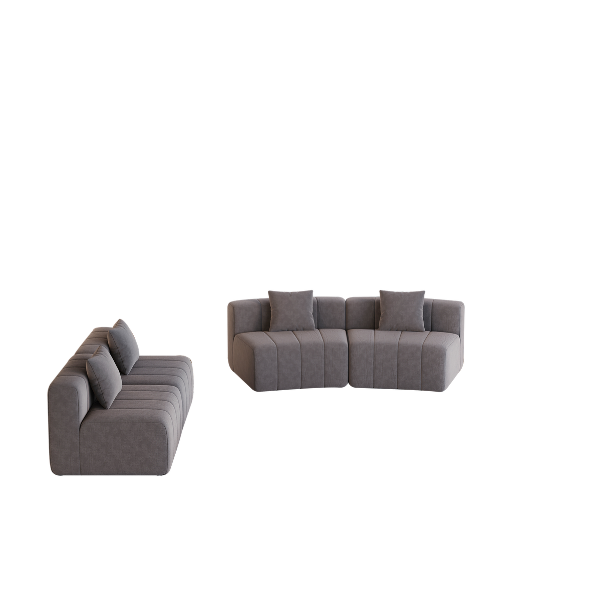 Chenille curved sectional sofa with 4 pillows,Curved Symmetrical Modular Sofa Sectional ,Two curved seats and two single seats,Two curved seats and two single seats