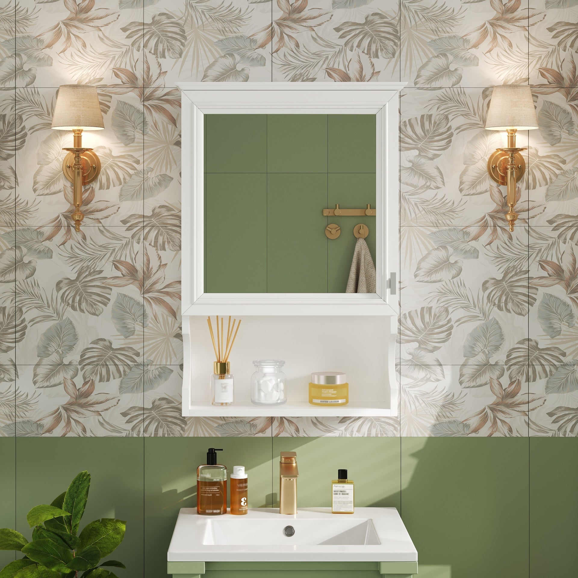 20'' Wall Mounted Bathroom Storage Cabinet with Mirror, Wall Mounted Home Storage with Door, Mirrored Wall Medicine Cabinet