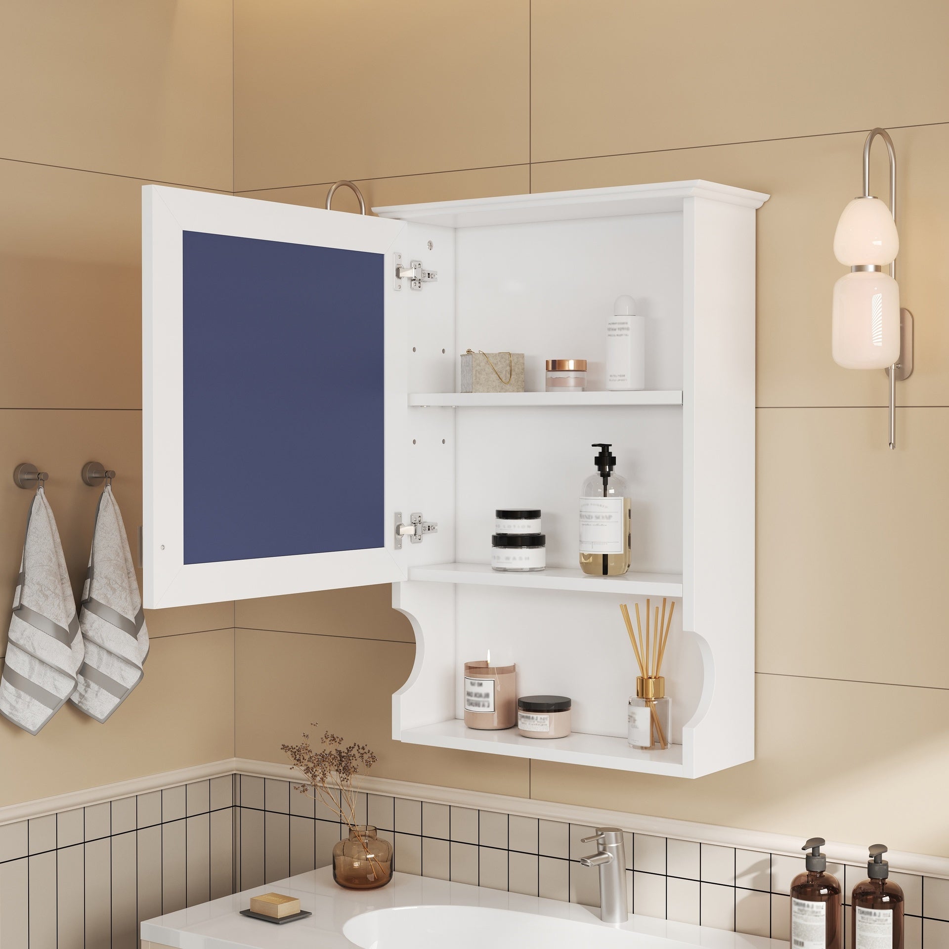 20'' Wall Mounted Bathroom Storage Cabinet with Mirror, Wall Mounted Home Storage with Door, Mirrored Wall Medicine Cabinet