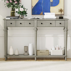 TREXM Entryway Table with 4 Drawers, Retro Console Table with Open Shelf for Entryways, Living Rooms, and Hallways (Grey Wash)