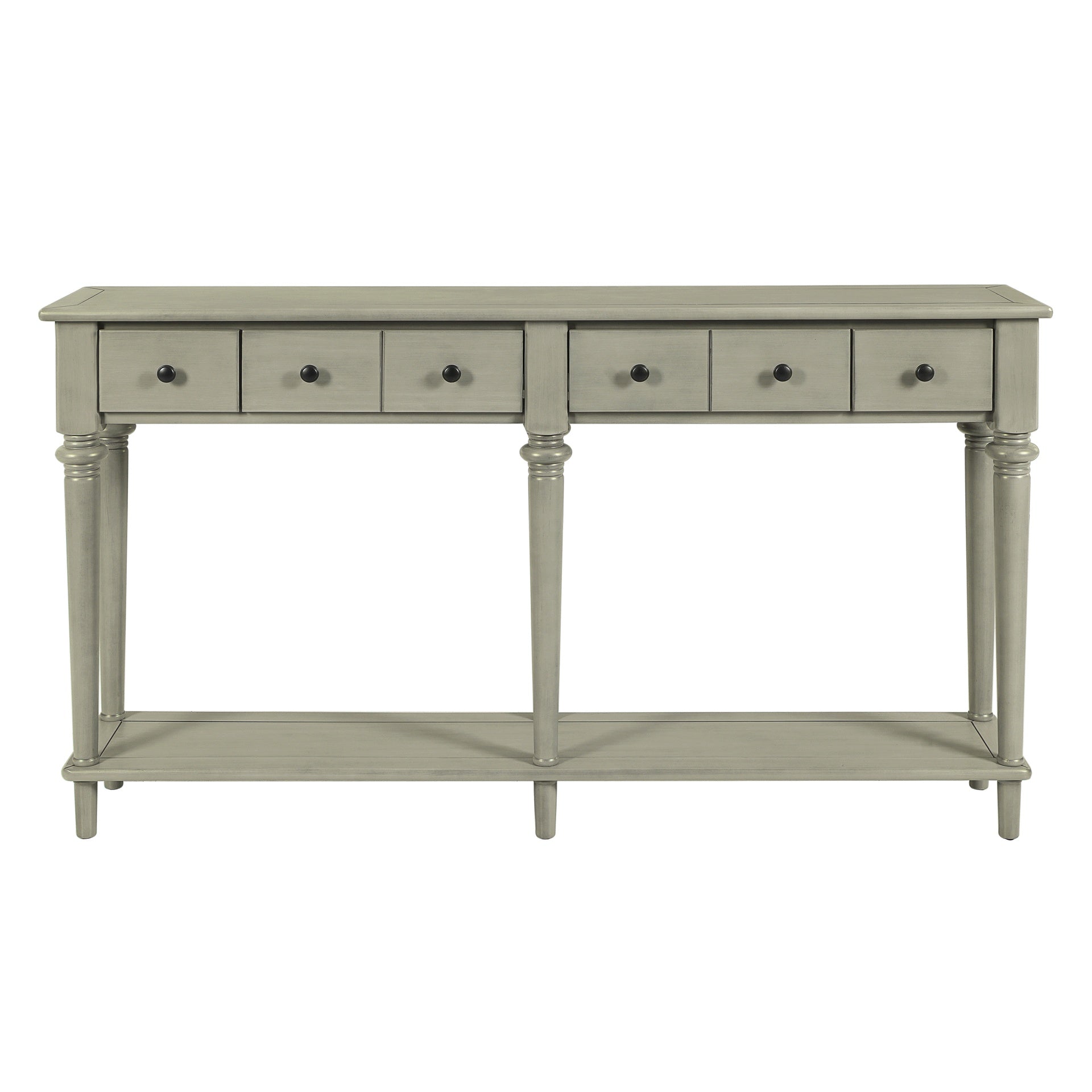 TREXM Entryway Table with 4 Drawers, Retro Console Table with Open Shelf for Entryways, Living Rooms, and Hallways (Grey Wash)