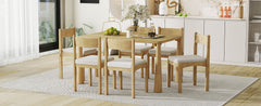 TREXM 7-Piece Retro Dining Table Set for 6, Wood Dining Table Set for 6 with Upholstered Chairs for kitchen & Dining Room (Natural Wood Wash)