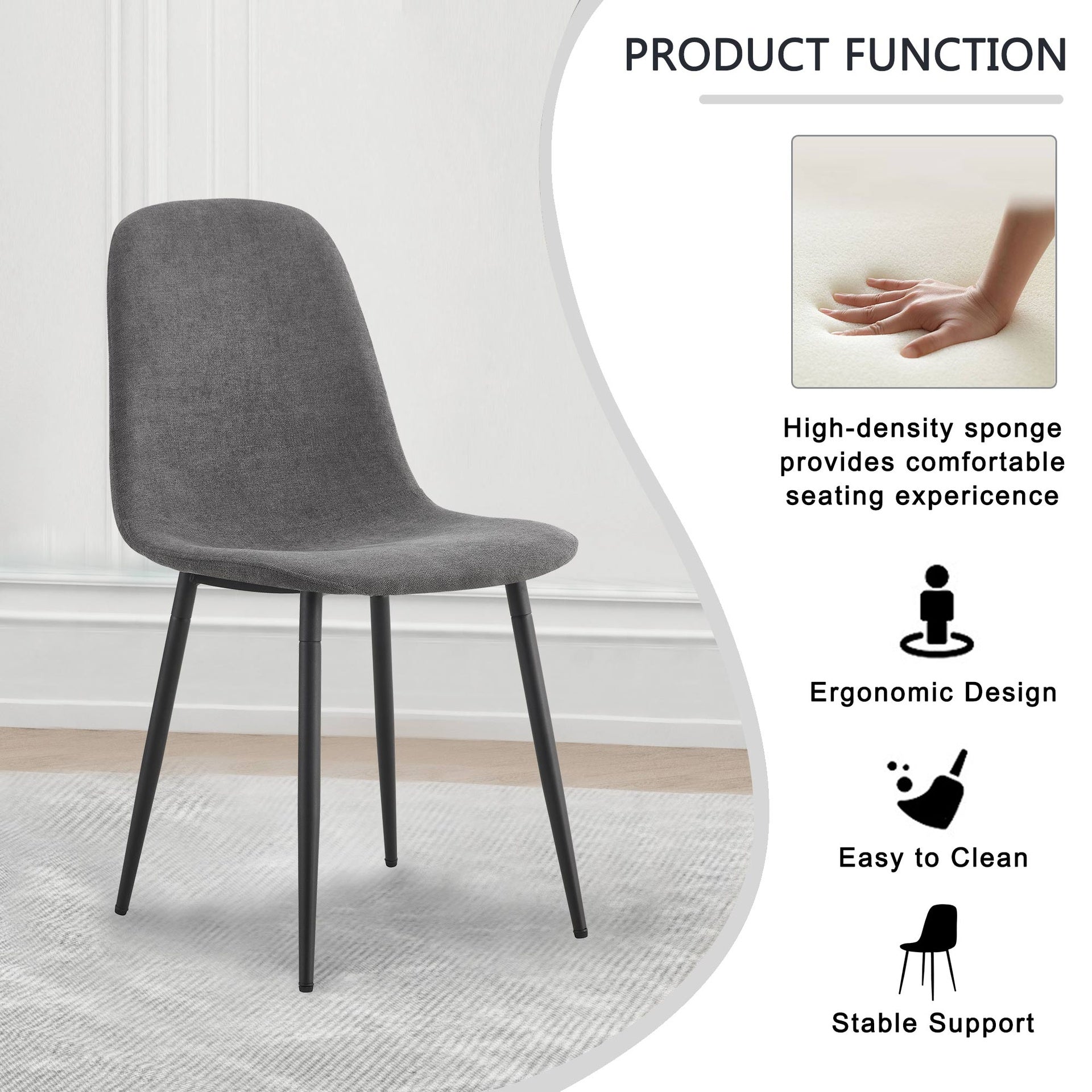 Comfortable Linen-Cotton Dining Chair Set - Six Pieces in Dark Gray.Integrated Seat and Backrest,Linen-Cotton Material,Modern Home Matching.W1151124300