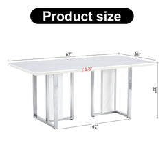 A modern minimalist and luxurious white rectangular with a patterned dining table. MDF table and stainless steel frame. Computer desk. Game table. Used in restaurants and living rooms.W1151S00648