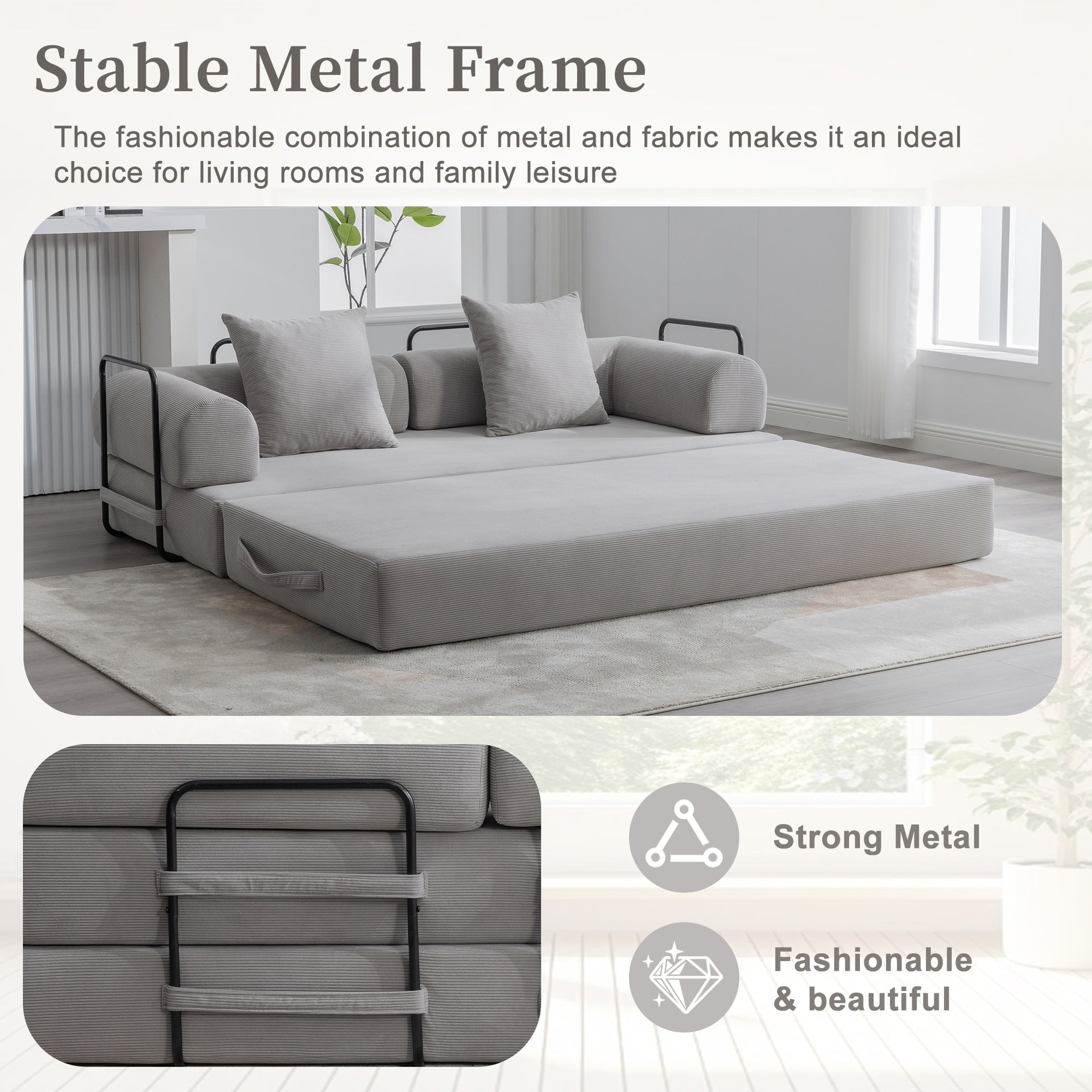 UNITED WE WIN Foldable and compressible sofa, featuring a sturdy metal frame, It allows you to freely create a personalized leisure area. A combination of modern metal and fabric for Small Spaces