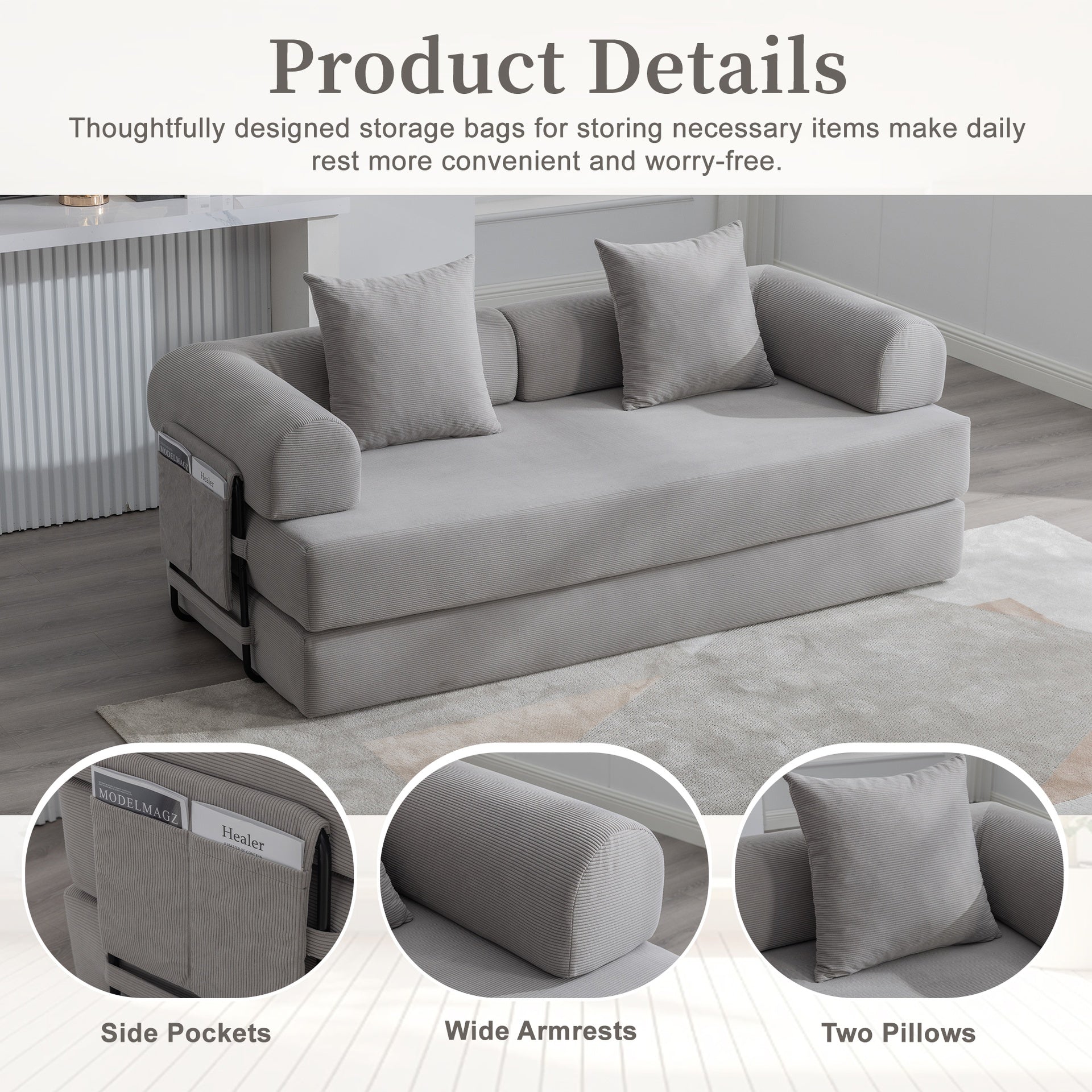 UNITED WE WIN Foldable and compressible sofa, featuring a sturdy metal frame, It allows you to freely create a personalized leisure area. A combination of modern metal and fabric for Small Spaces