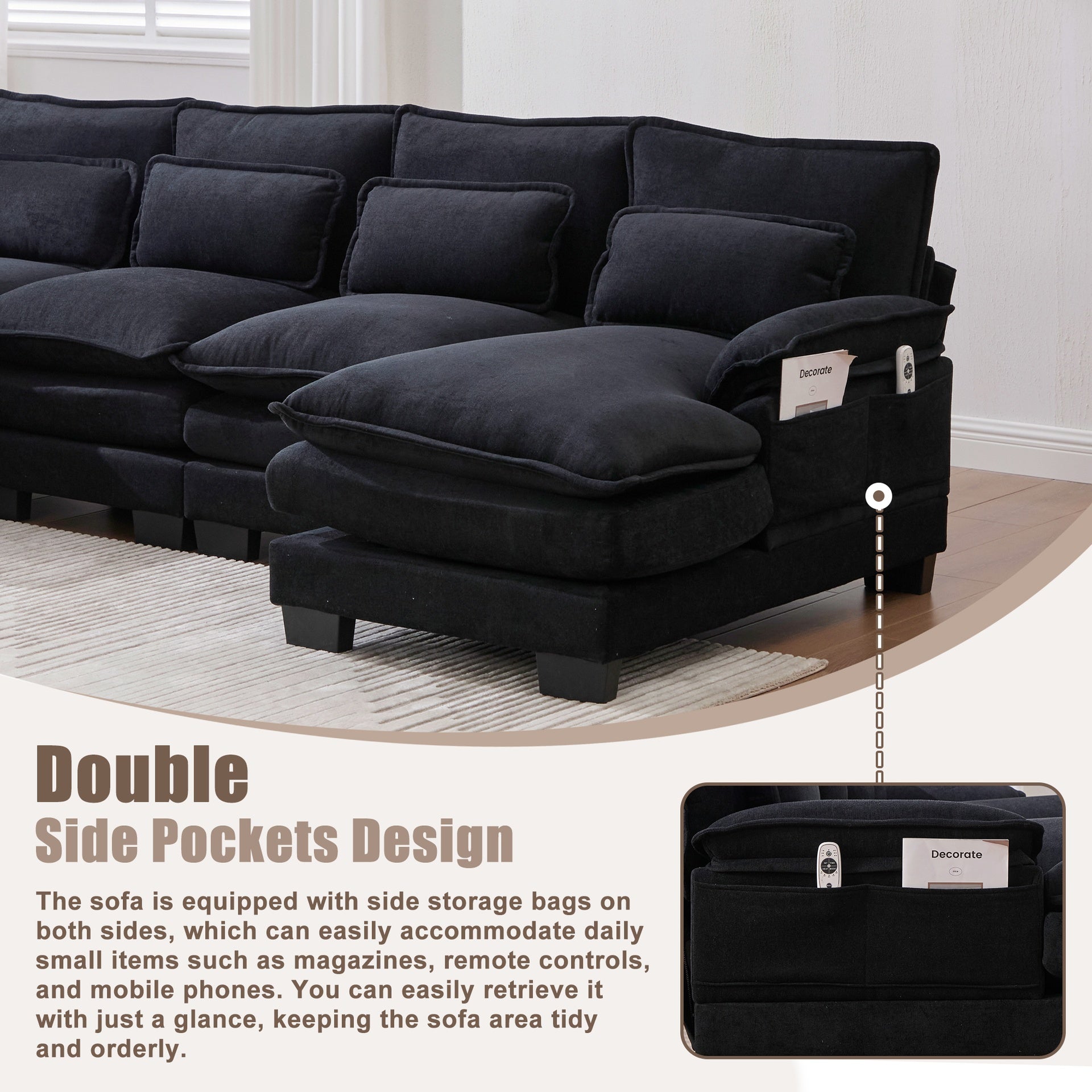 UNITED WE WIN U Shaped Cloud Couch, 110" Chenille Comfy 4 Seat Sectional Couches for Living Room, Modular Sofa Sleeper with Double Chaise & Memory Foam for Apartment