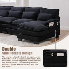 UNITED WE WIN U Shaped Cloud Couch, 110" Chenille Comfy 4 Seat Sectional Couches for Living Room, Modular Sofa Sleeper with Double Chaise & Memory Foam for Apartment