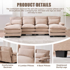 UNITED WE WIN   U Shaped Cloud Couch, 110" Chenille Comfy 4 Seat Sectional Couches for Living Room, Modular Sofa Sleeper with Double Chaise & Memory Foam for Apartment