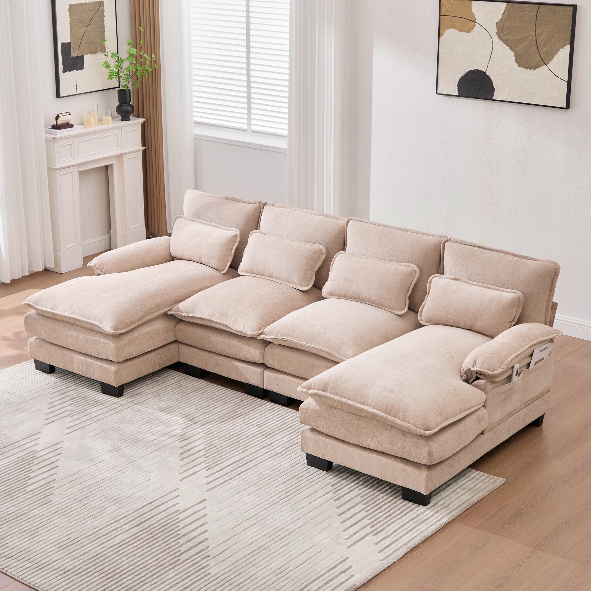 UNITED WE WIN   U Shaped Cloud Couch, 110" Chenille Comfy 4 Seat Sectional Couches for Living Room, Modular Sofa Sleeper with Double Chaise & Memory Foam for Apartment