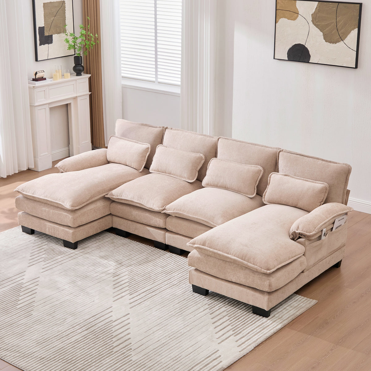 UNITED WE WIN   U Shaped Cloud Couch, 110" Chenille Comfy 4 Seat Sectional Couches for Living Room, Modular Sofa Sleeper with Double Chaise & Memory Foam for Apartment