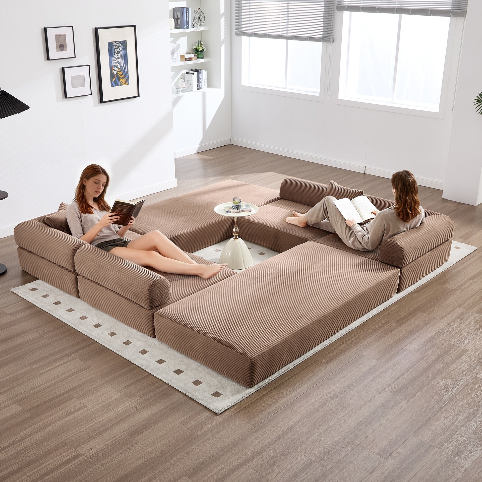 UNITED WE WIN convertible folding sofa bed, with fixed frame and pillow back handrail, cloud corduroy folding mattress sofa, folding memory foam bed in living room/dormitory/guest room/home office/apt