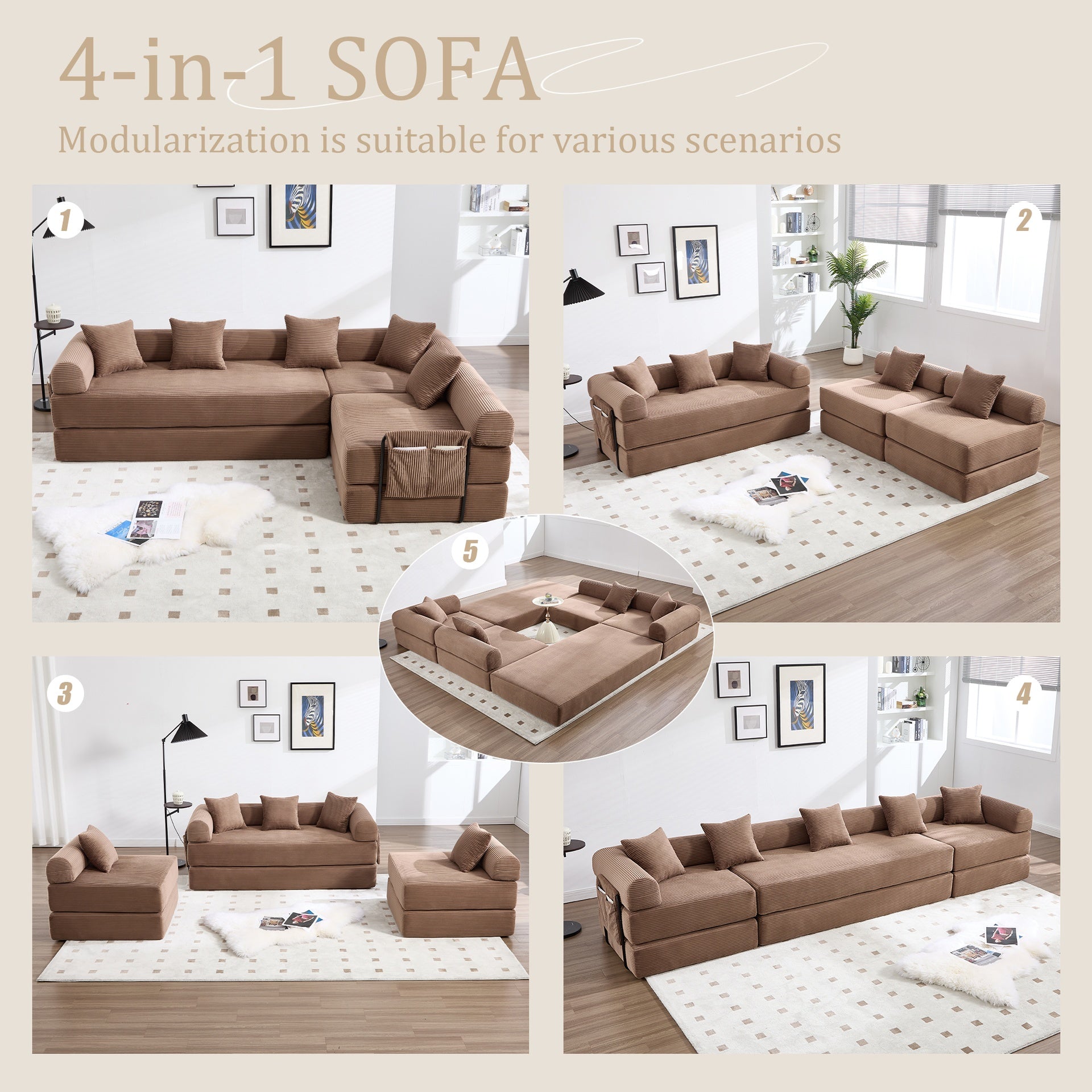 UNITED WE WIN convertible folding sofa bed, with fixed frame and pillow back handrail, cloud corduroy folding mattress sofa, folding memory foam bed in living room/dormitory/guest room/home office/apt