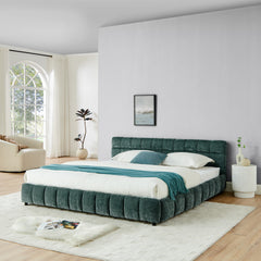 King Size Upholstered Bed ,comfortable upholstered bed frame, Chenille fabric, with headboard and solid bed frame. With drawer for storage-green(88.5''*85.5''*31'')