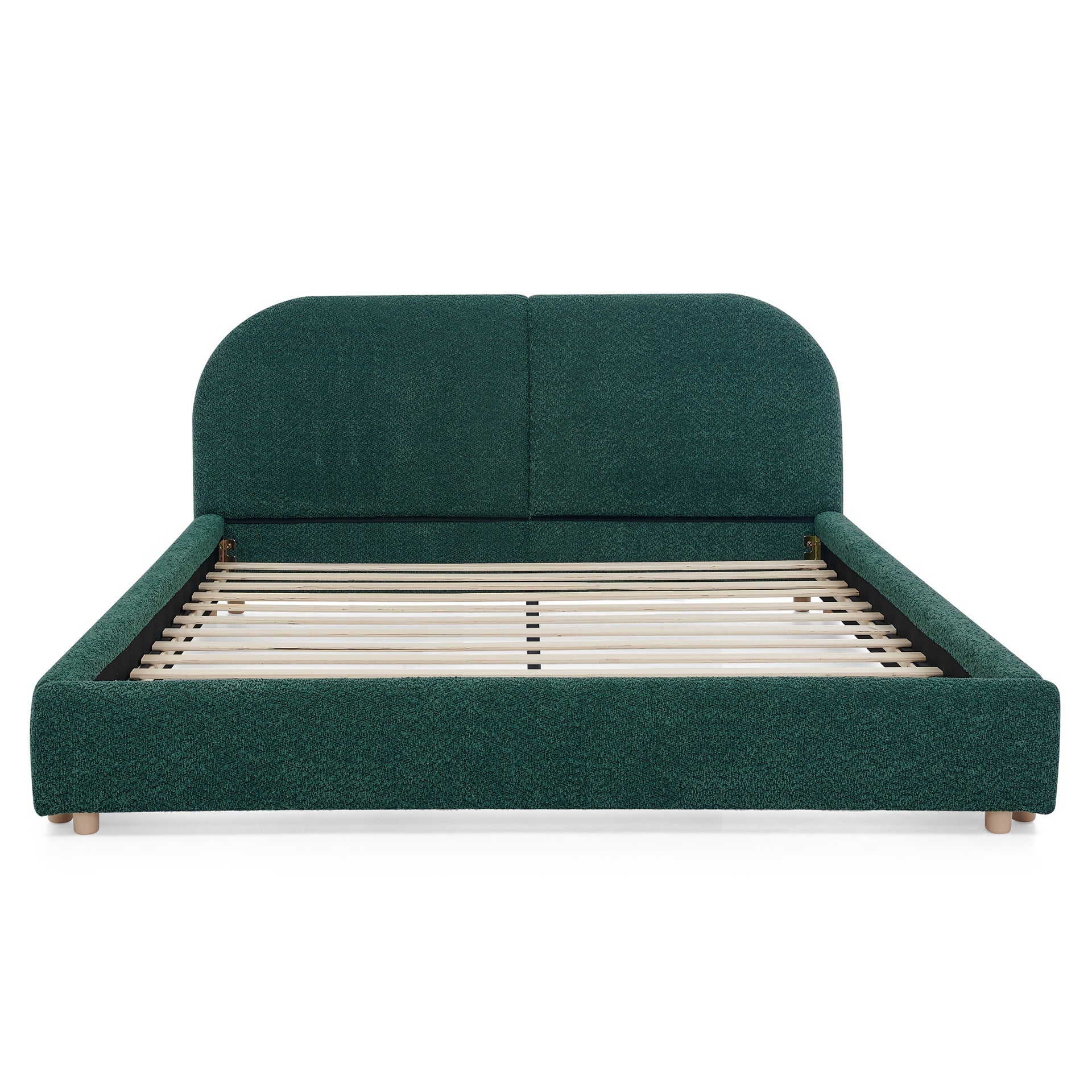Queen Size Upholstered Bed Frame, Modern Minimalist Style with Tall Curved Headboard, Premium Circle Yarn Fabric & Sturdy Leg Support, Mattress Not Included-Green