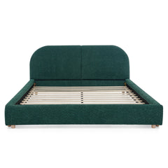 Queen Size Upholstered Bed Frame, Modern Minimalist Style with Tall Curved Headboard, Premium Circle Yarn Fabric & Sturdy Leg Support, Mattress Not Included-Green