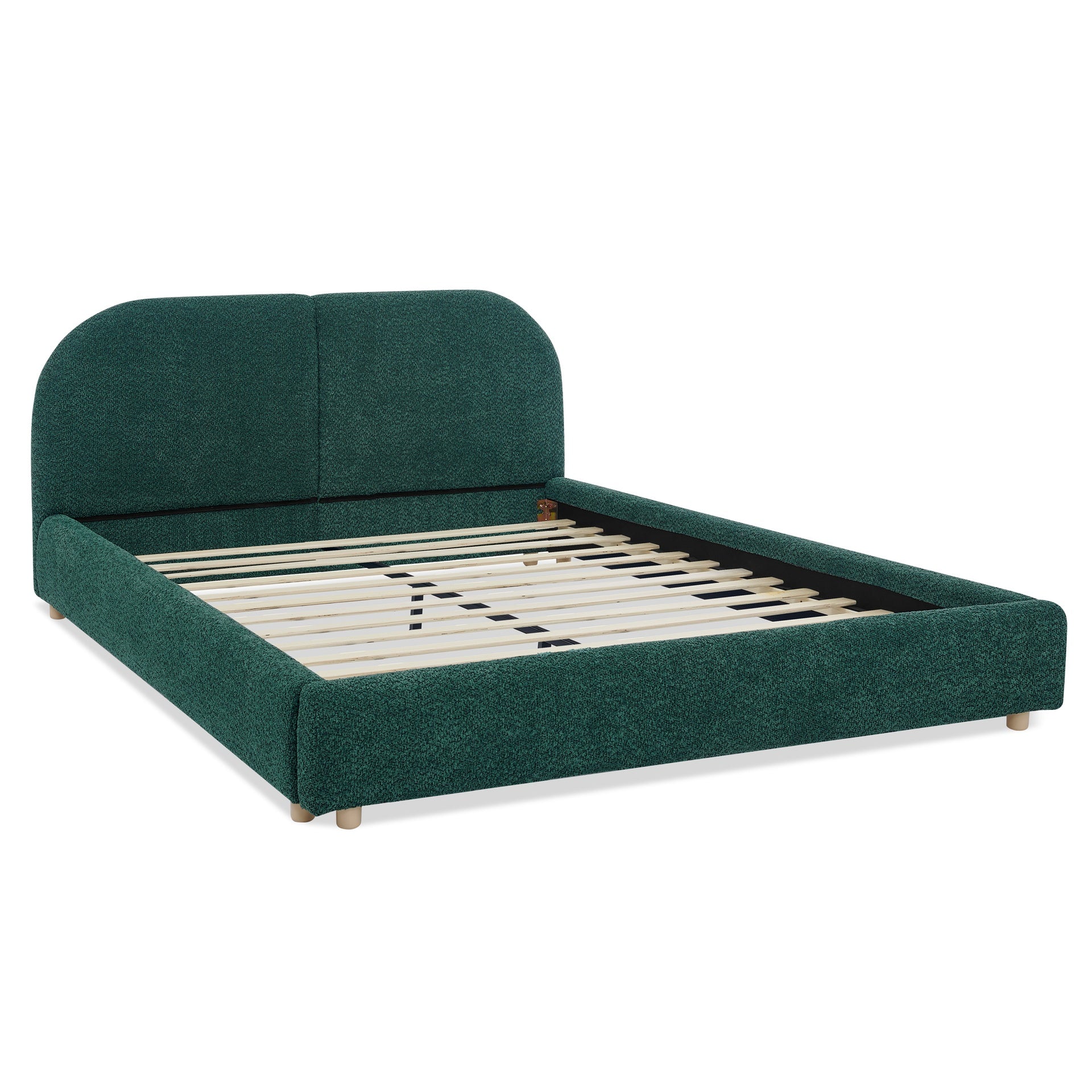 Queen Size Upholstered Bed Frame, Modern Minimalist Style with Tall Curved Headboard, Premium Circle Yarn Fabric & Sturdy Leg Support, Mattress Not Included-Green