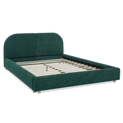 Queen Size Upholstered Bed Frame, Modern Minimalist Style with Tall Curved Headboard, Premium Circle Yarn Fabric & Sturdy Leg Support, Mattress Not Included-Green