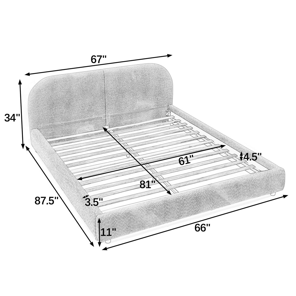 Queen Size Upholstered Bed Frame, Modern Minimalist Style with Tall Curved Headboard, Premium Circle Yarn Fabric & Sturdy Leg Support, Mattress Not Included-Pink