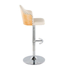 Ahoy Contemporary Adjustable Barstool with Swivel in Chrome Metal, Natural Bamboo Wood and Cream Faux Leather with Rounded T Footrest by LumiSource - Set of 2