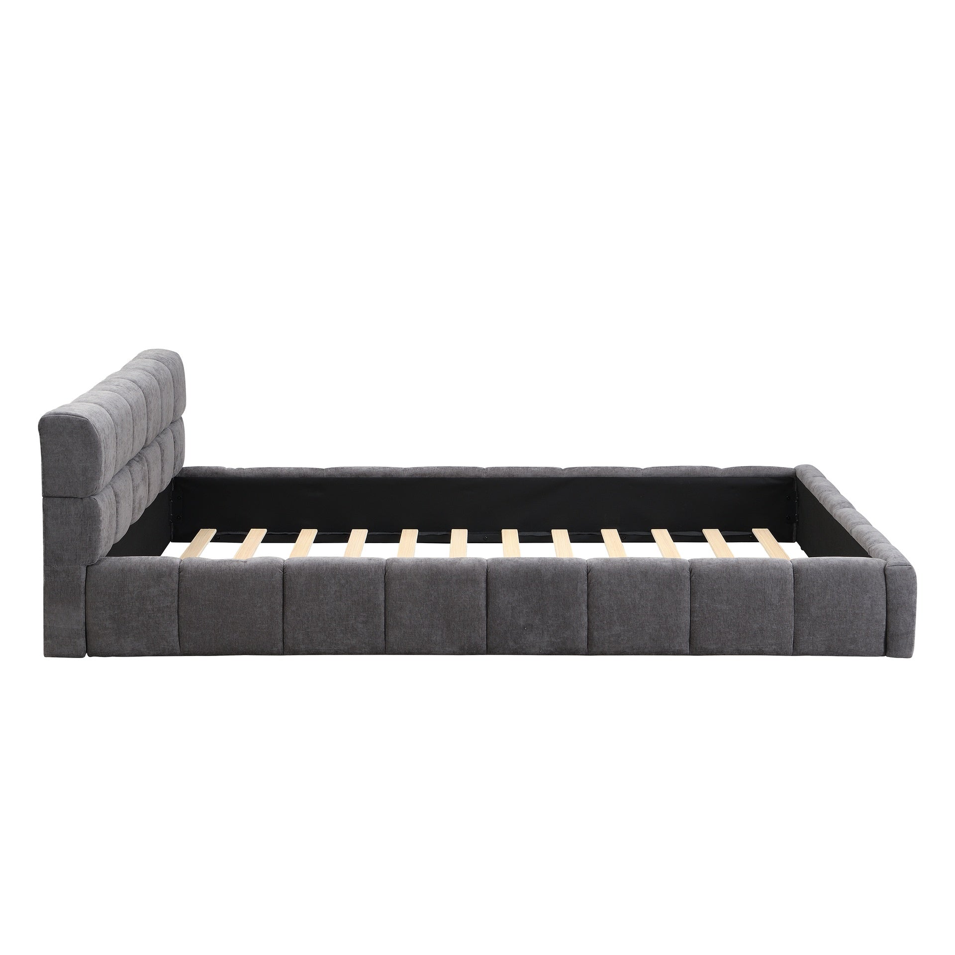 Elegant Chenille Upholstered Bed with Checkerboard Design, Queen, Grey