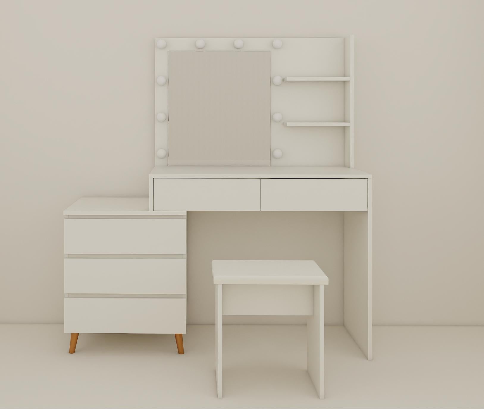 LED Lighted Makeup Vanity Table with Mirror - White Beauty Station with Storage Drawers, Matching Stool, and Organizing Compartments for Makeup Brushes and Cosmetics