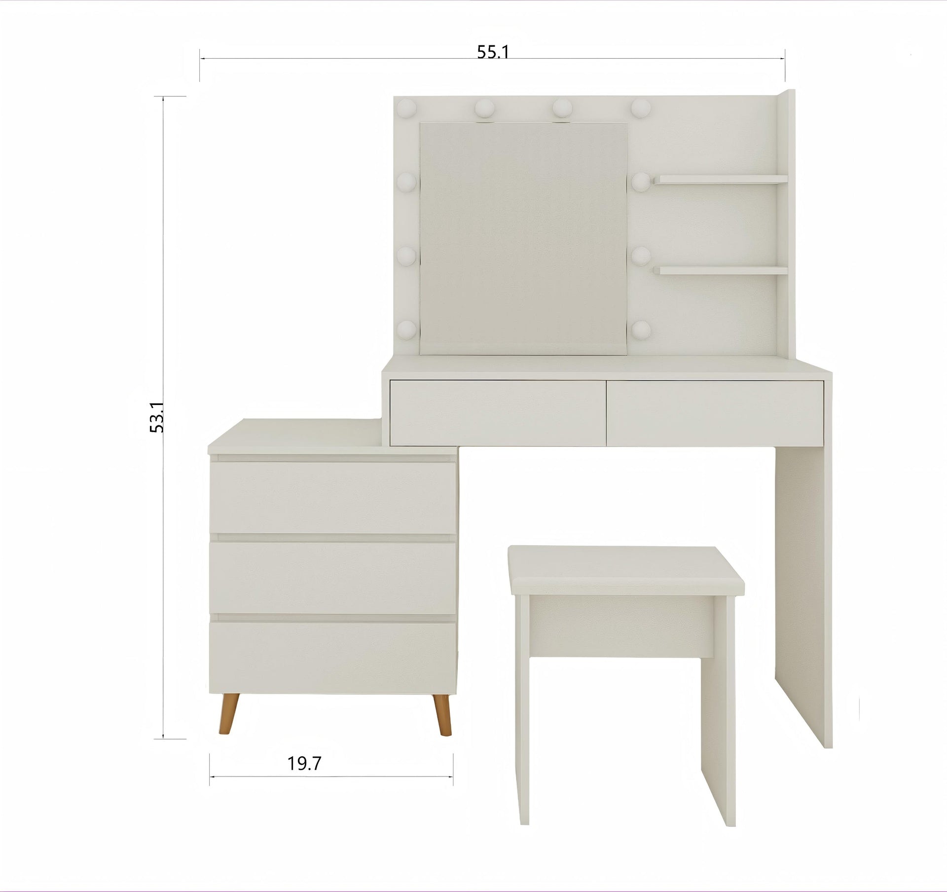 LED Lighted Makeup Vanity Table with Mirror - White Beauty Station with Storage Drawers, Matching Stool, and Organizing Compartments for Makeup Brushes and Cosmetics