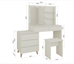 LED Lighted Makeup Vanity Table with Mirror - White Beauty Station with Storage Drawers, Matching Stool, and Organizing Compartments for Makeup Brushes and Cosmetics
