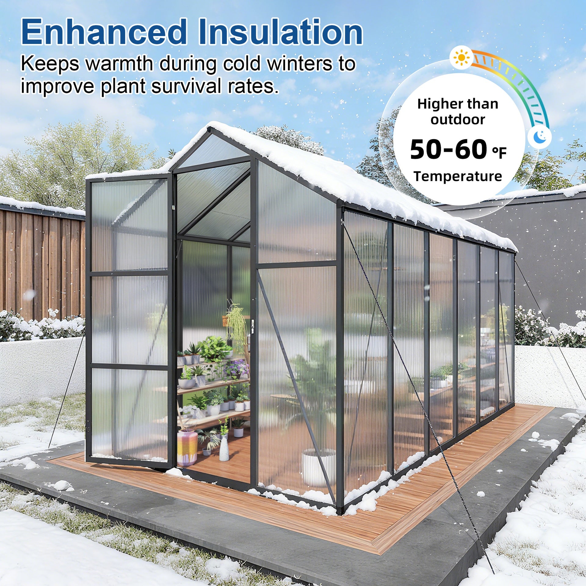 6x12FT Walk-in Outdoor Greenhouse - Polycarbonate Garden Greenhouse with Sturdy Aluminum Frame, Adjustable Vents, Lockable Door & UV Protection for Backyard