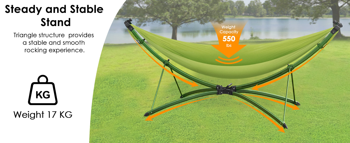 Portable Outdoor/Garden Hammock with Quick-Fold Stand, Adjustable Sunshade, and Storage Bag Adult/Child Hammock Chair Heavy-Duty Hammock Suitable for Camping, Home Gardens, Hotels, Outdoors, Beaches