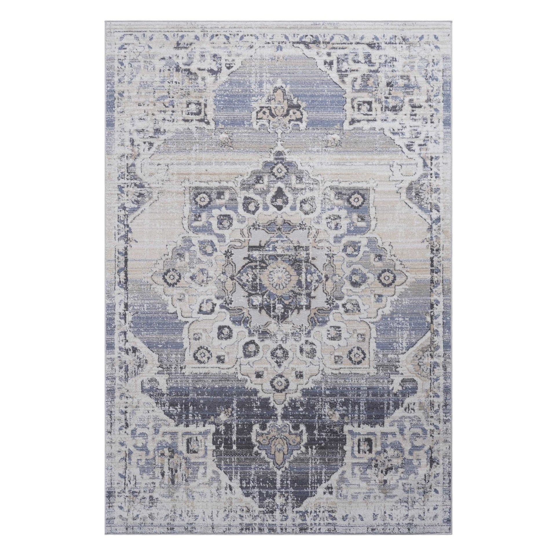 PAYAS Collection 5X7 Cream / Blue / Medallion Area Rug