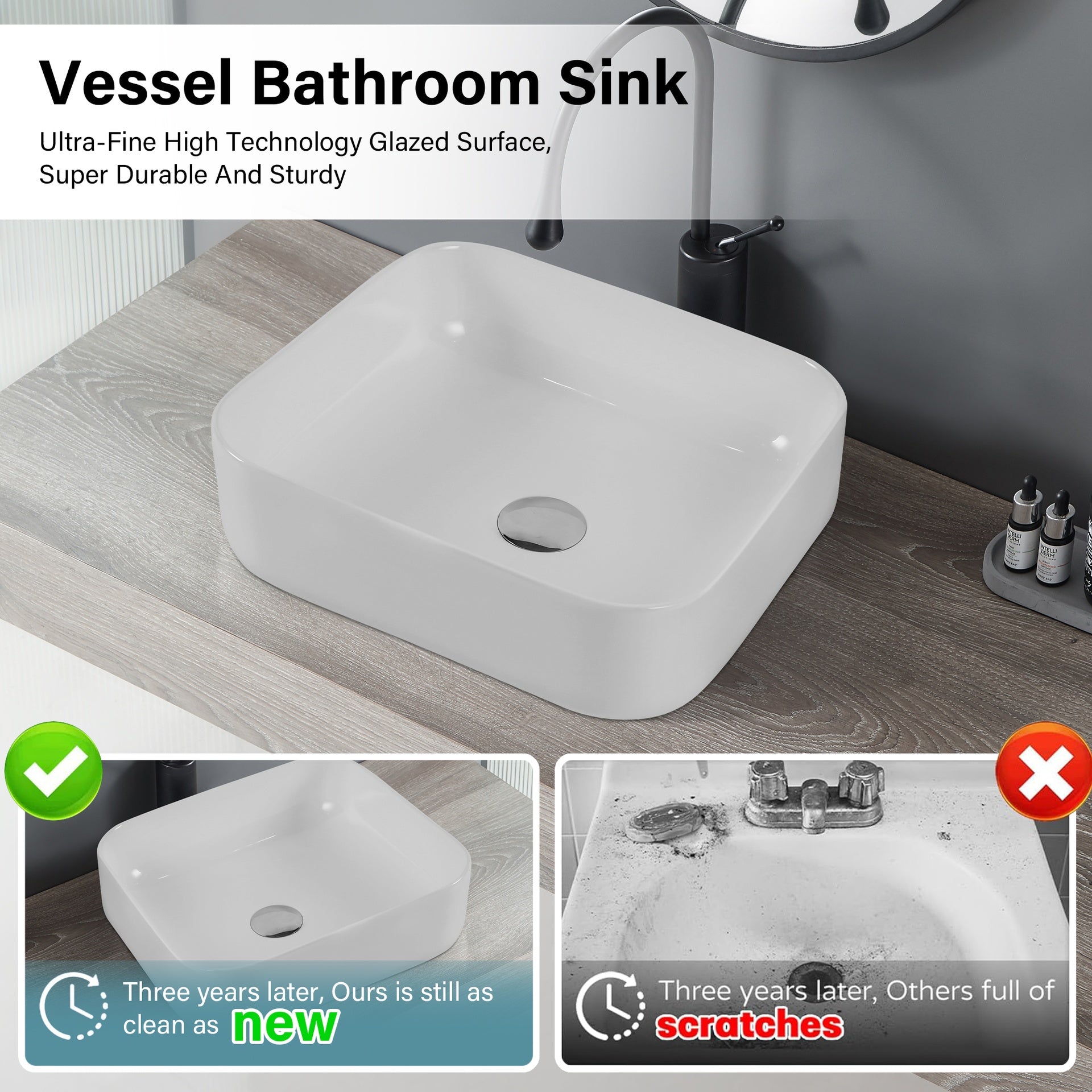 Bothwa Home Square Counter Top  Wash Basin (White Finish) CUPC Certified