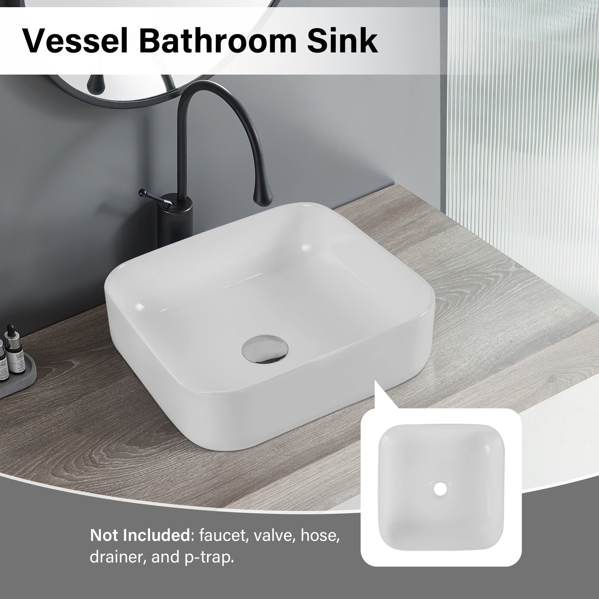Bothwa Home Square Counter Top  Wash Basin (White Finish) CUPC Certified
