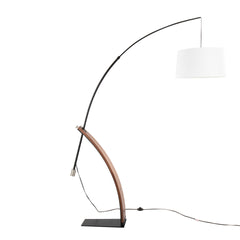 Robyn Mid-Century Modern Floor Lamp in Walnut Wood and Black Metal with White Linen Shade by LumiSource