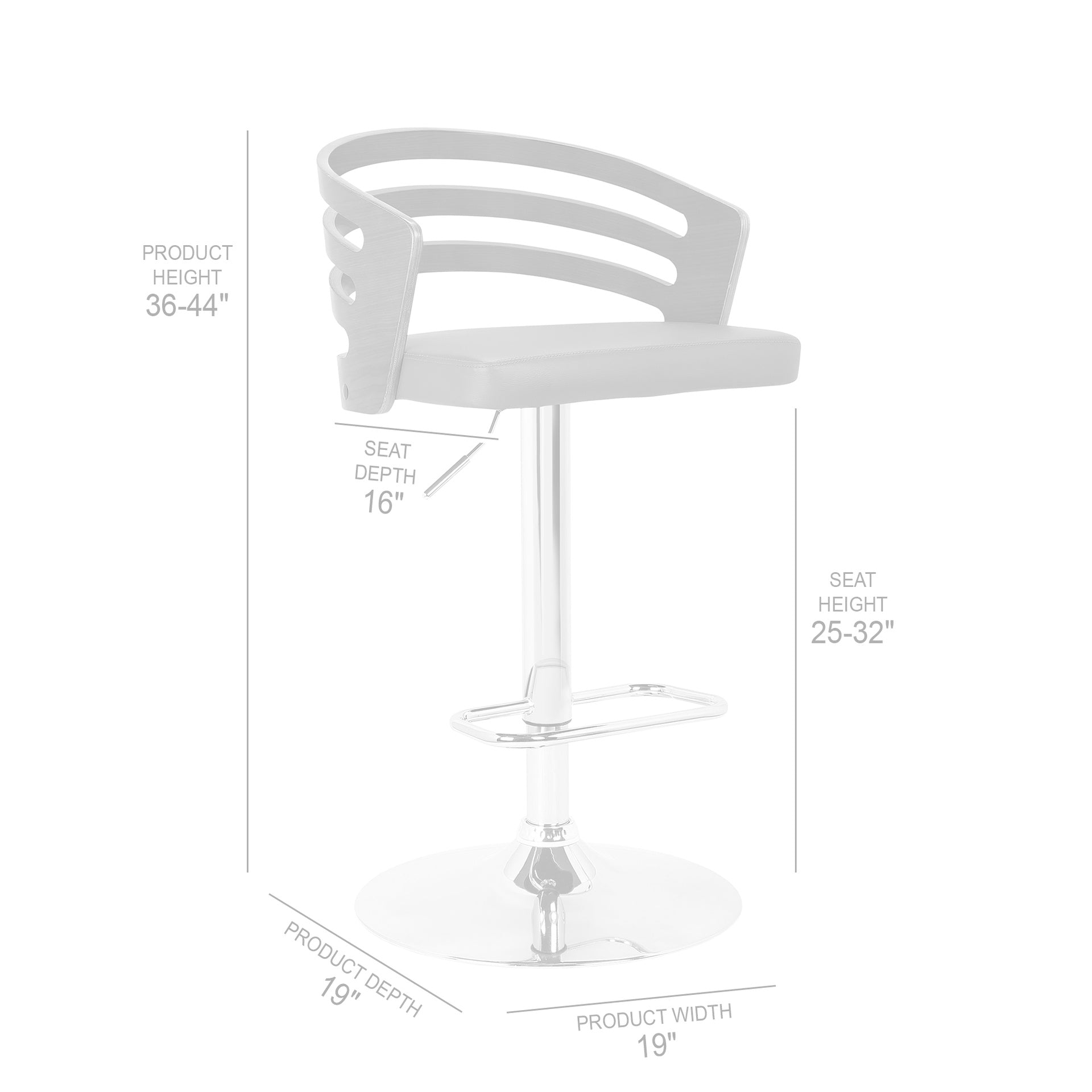 Adele Adjustable Height Swivel Gray Faux Leather and Walnut Wood Bar Stool with Chrome Base