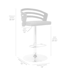 Adele Adjustable Height Swivel Gray Faux Leather and Walnut Wood Bar Stool with Chrome Base