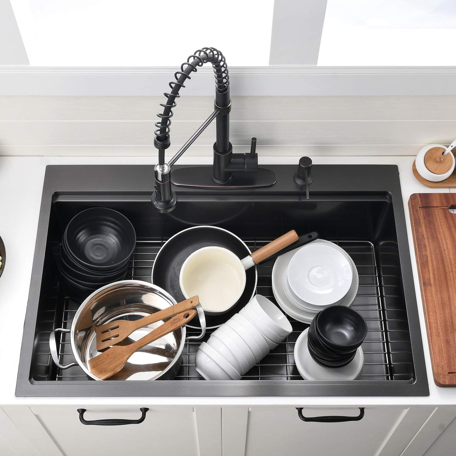 33 Inch Gunmetal Black Drop in Workstation kithchen Sink -33 "x 22" 16 Gauge Topmount Drop in Single Bowl Stainless Steel Kitchen Sink with Accessories