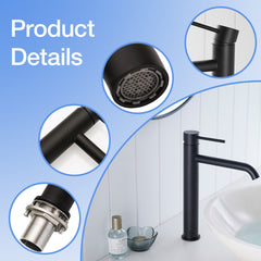 Black Tall Bathroom Faucet Black Faucet for Bathroom Sink, Single Hole Bathroom Faucet Modern Single Handle Vanity Basin Faucet