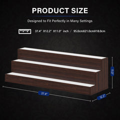 LED Lighted Liquor Bottle Display Shelf, 37 Inch Bar Display Shelf, DIY Illuminated Bottle Shelf with App & Remote Control, 3 Step Freestanding Holding Bottles for Home Bar, Party, Walnut
