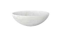 White natural marble bathroom vessel sink, semi-polished surface, natural stone, genuine marble, real marble,  ⌀15.7XH5.9 inches/ ⌀400XH150 mm