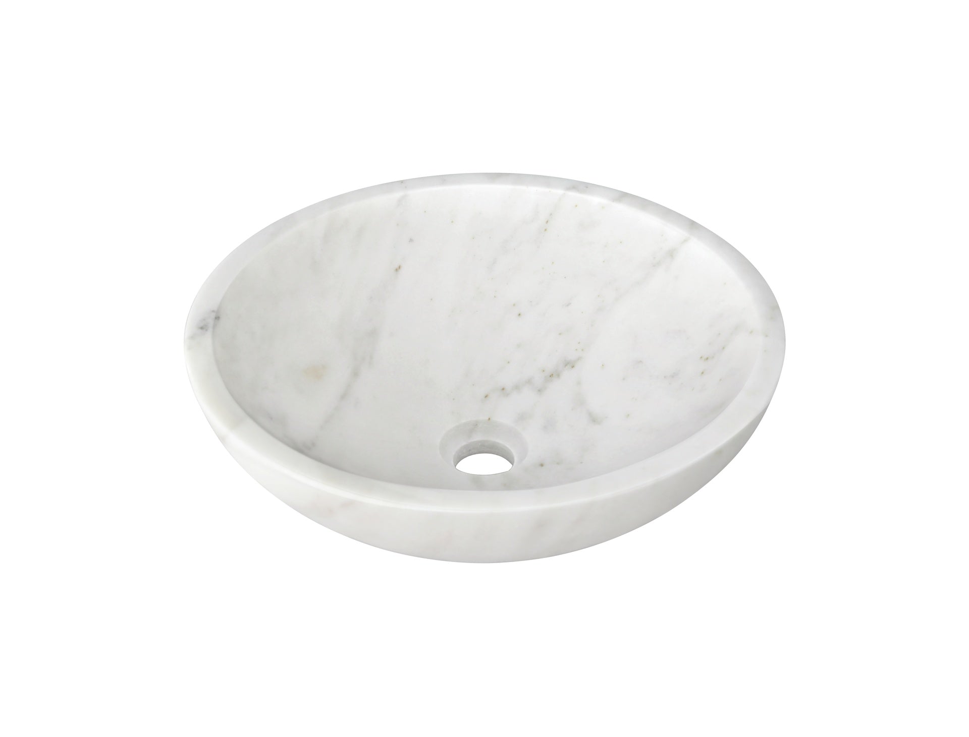 White natural marble bathroom vessel sink, semi-polished surface, natural stone, genuine marble, real marble,  ⌀15.7XH5.9 inches/ ⌀400XH150 mm